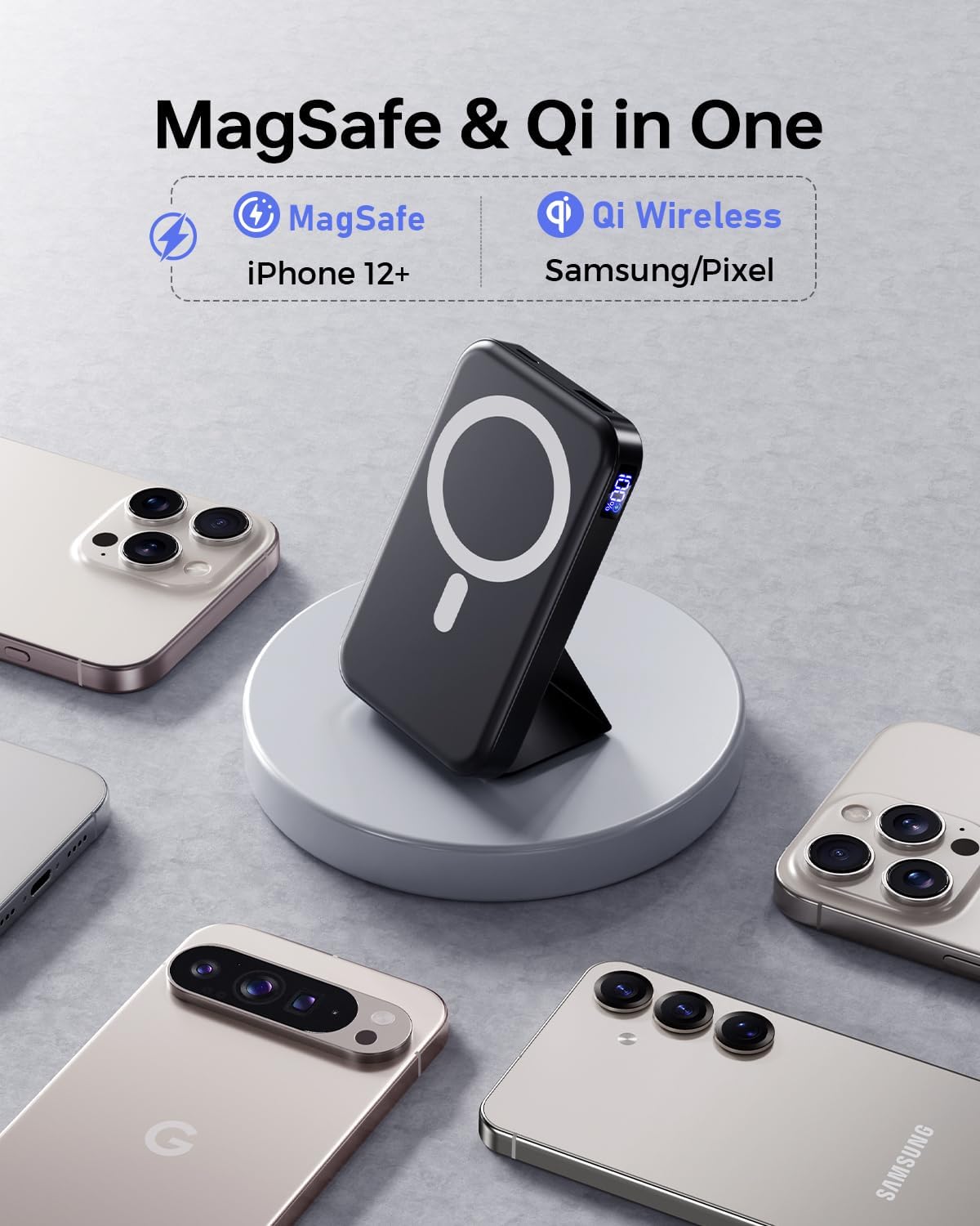 Gxorul W15 10000mAh Magnetic Wireless Power Bank for iPhone Black