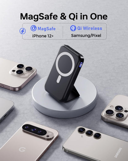 Gxorul W15 10000mAh Magnetic Wireless Power Bank for iPhone Black