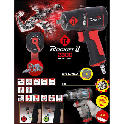 KS Tools Rocket II 1/2-Inch Air Impact Wrench 2300 Nm Torque