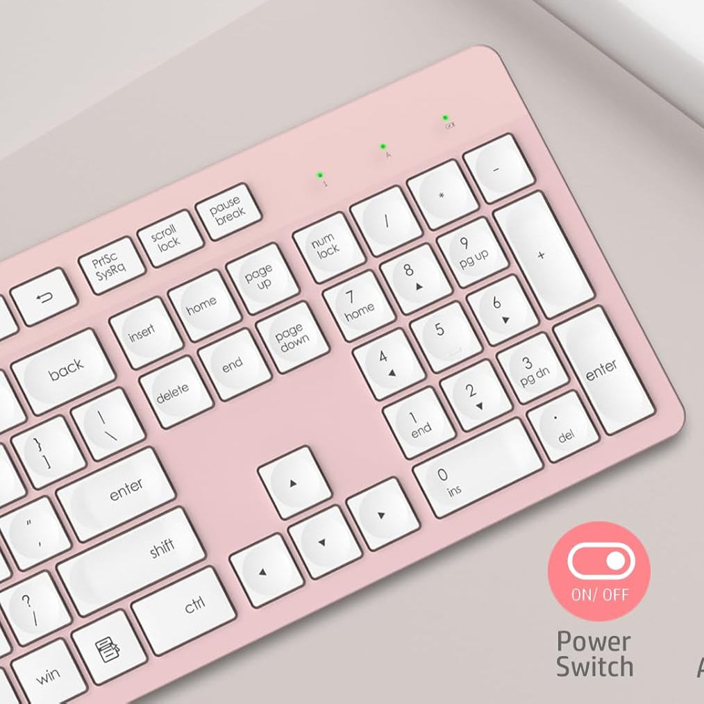 LeadsaiL Pink Wireless Keyboard Silent Mouse Combo with Foldable Stand
