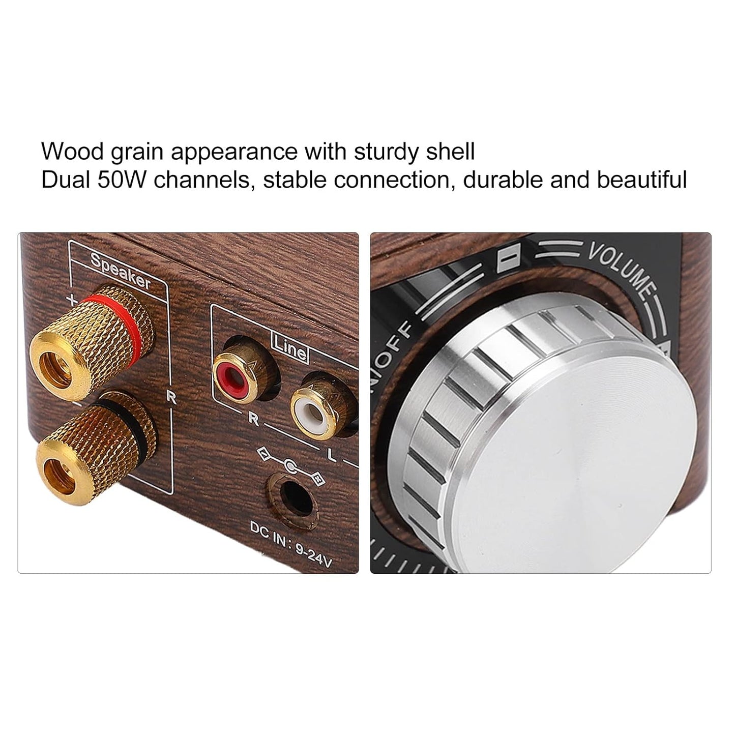 Bluetooth 5.0 2-Channel Wood Grain HiFi Amplifier with USB Input