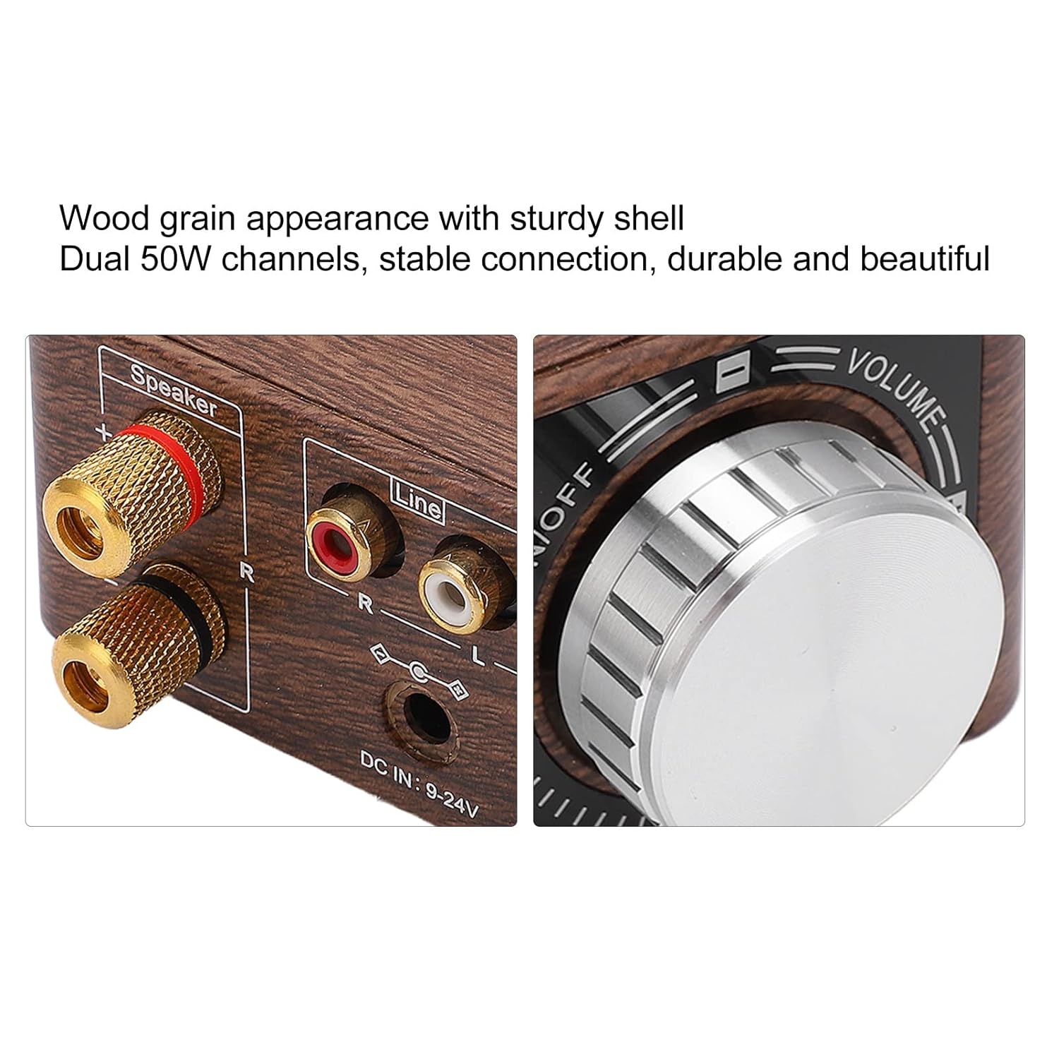 Bluetooth 5.0 2-Channel Wood Grain HiFi Amplifier with USB Input