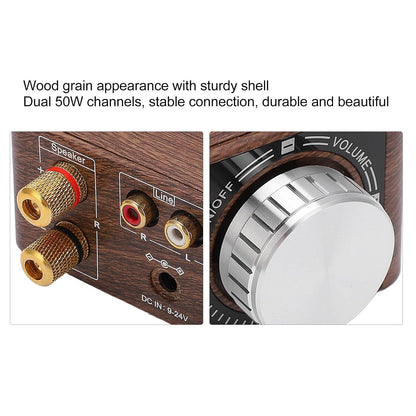 Bluetooth 5.0 2-Channel Wood Grain HiFi Amplifier with USB Input