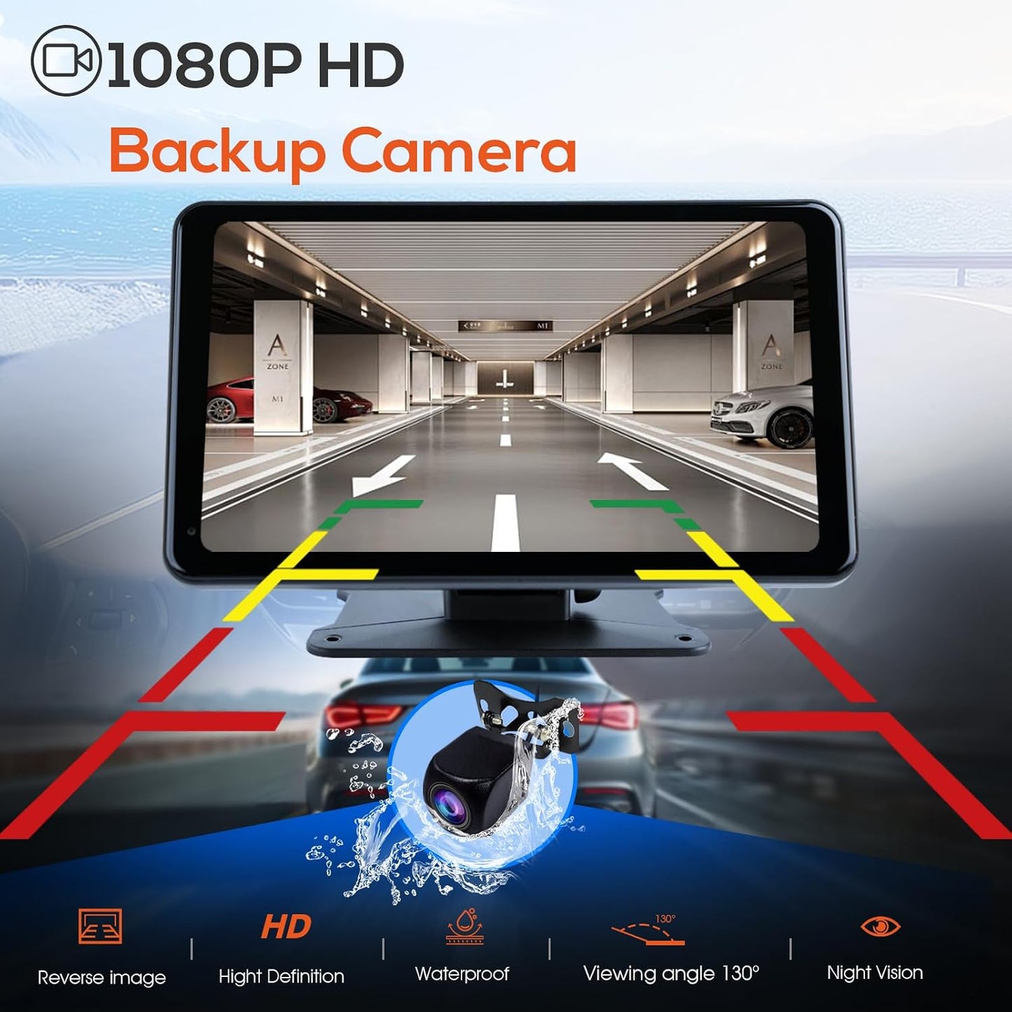 Haudio 7 Inch Wireless Portable Carplay Screen with 1080P Backup Camera Bluetooth