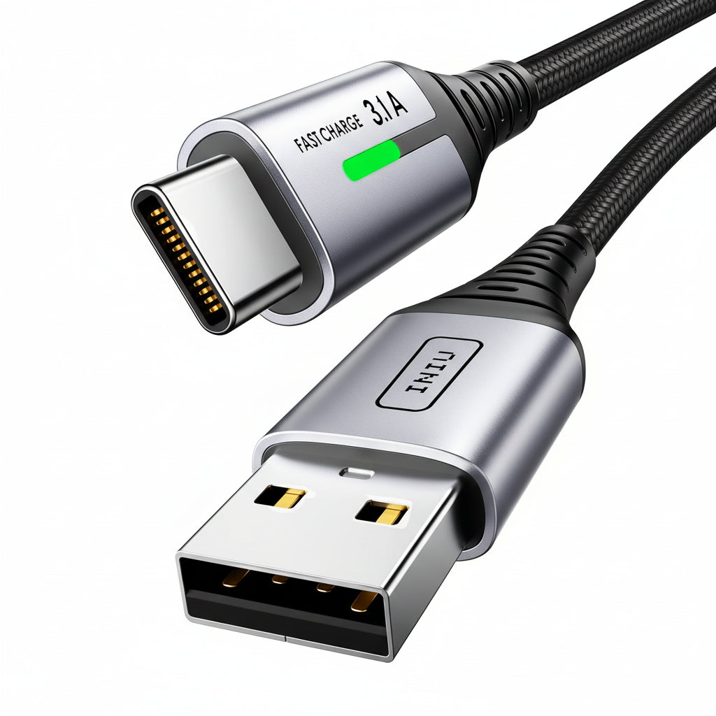 INIU 2m Black Braided USB-C Fast Charging Cable QC 3.0