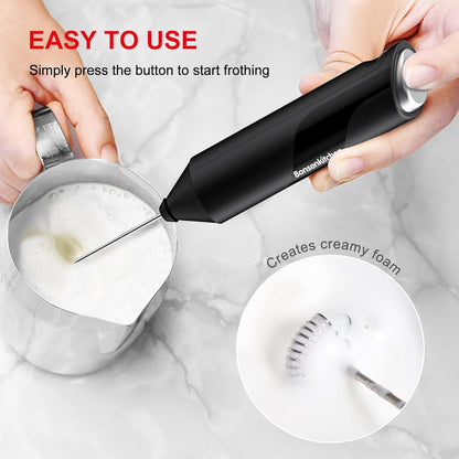 Bonsenkitchen Powerful Handheld Milk Frother with Stainless Steel Whisk – Black