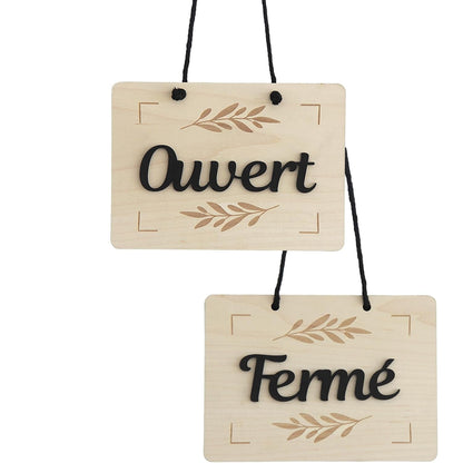 Wooden Open/Closed Sign with Black Plexiglass Letters for Glass Doors