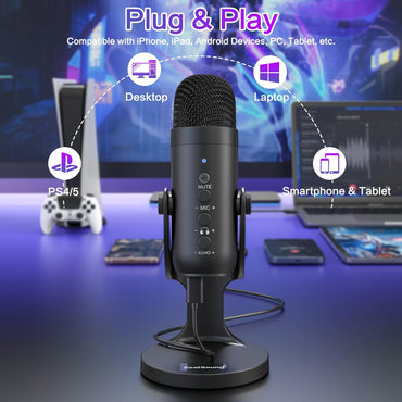 ZealSound K66 USB Condenser Microphone with Adjustable Gain, 360° Rotatable