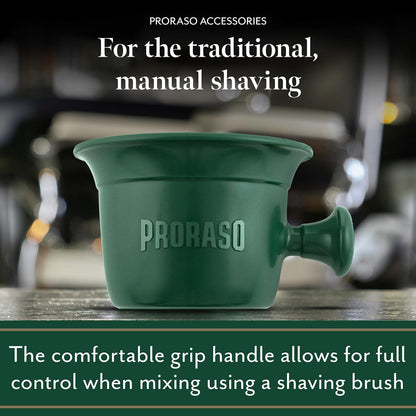 Proraso Professional Shaving Bowl with Handle, 300ml Capacity, Classic Green