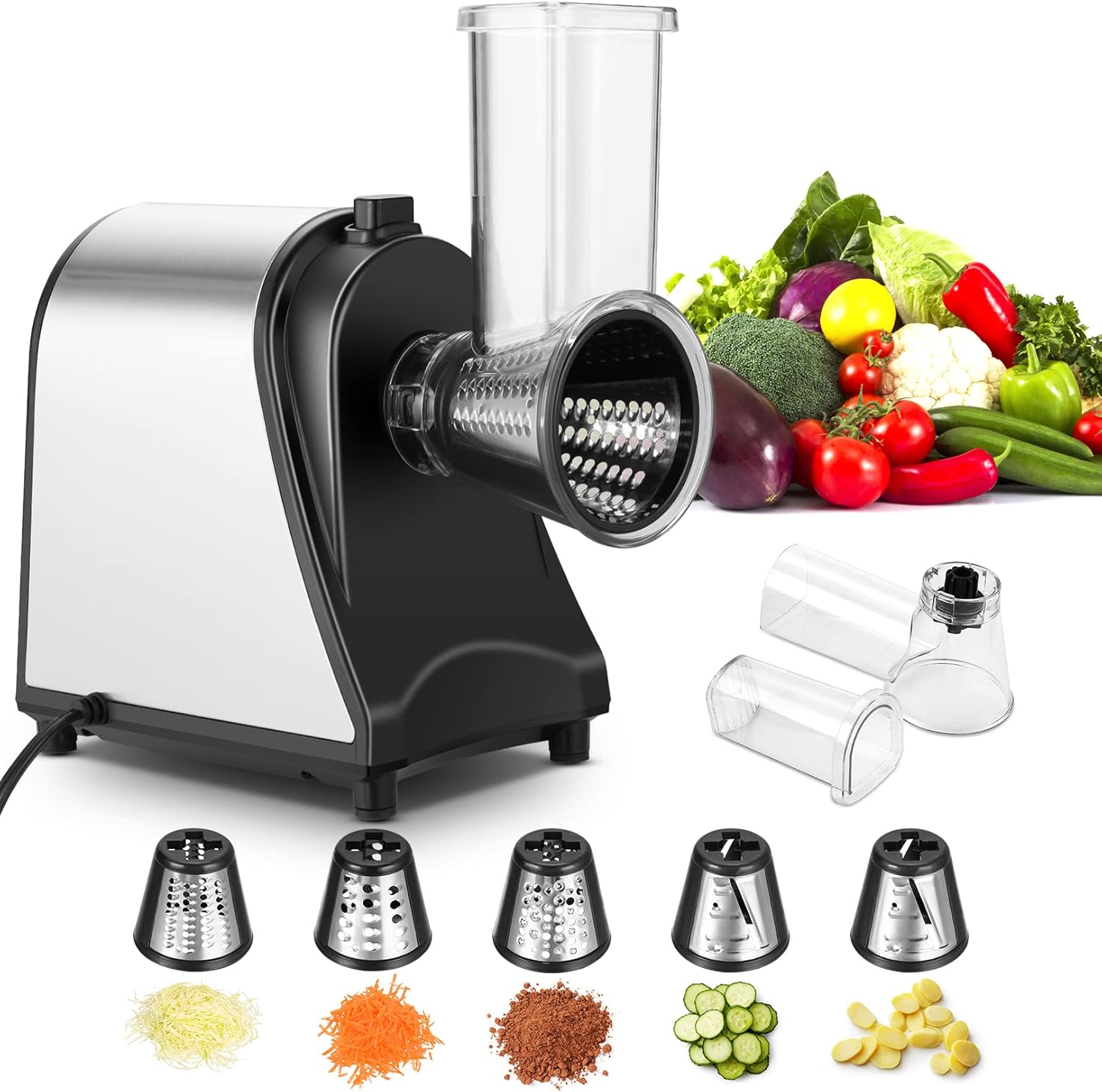 250W Professional Electric Cheese Grater with 5 Interchangeable Cones