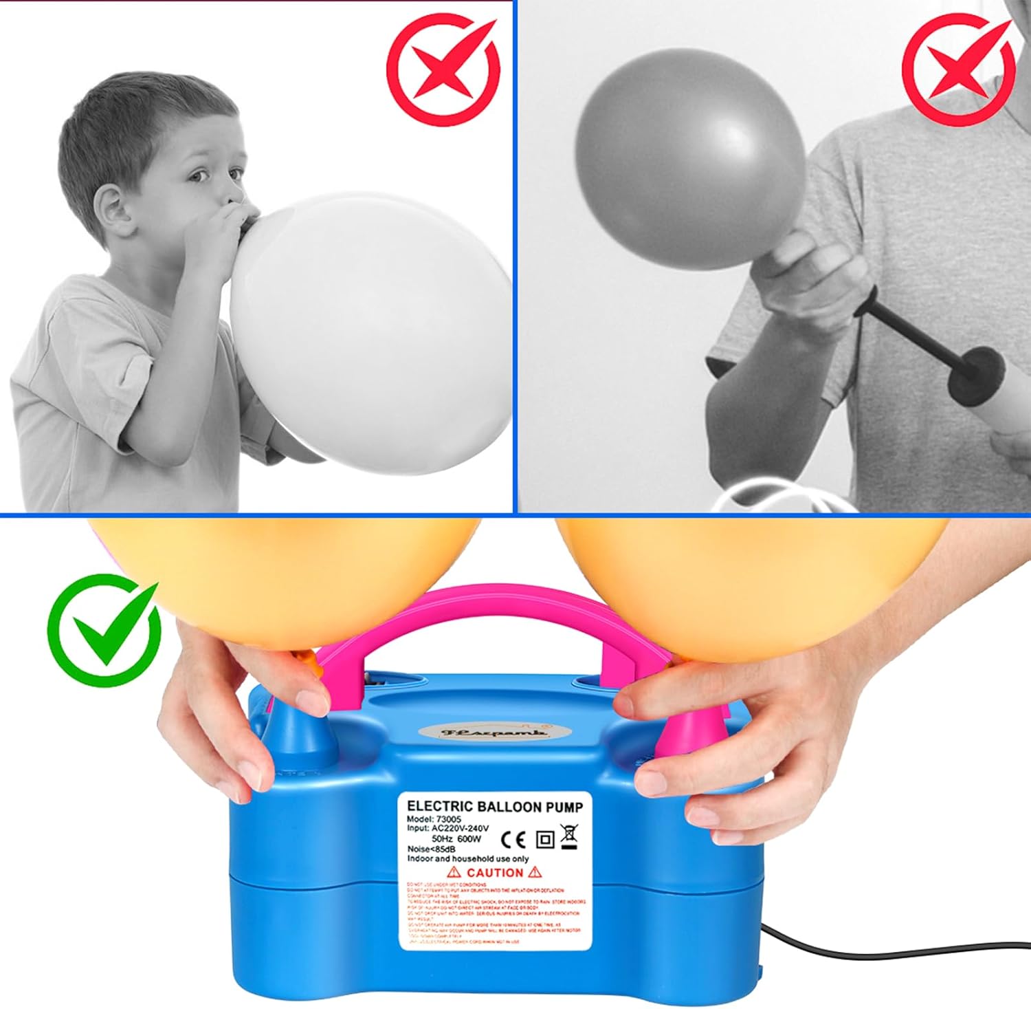 FLSEPAMB 600W Electric Balloon Pump with Dual Nozzle Set
