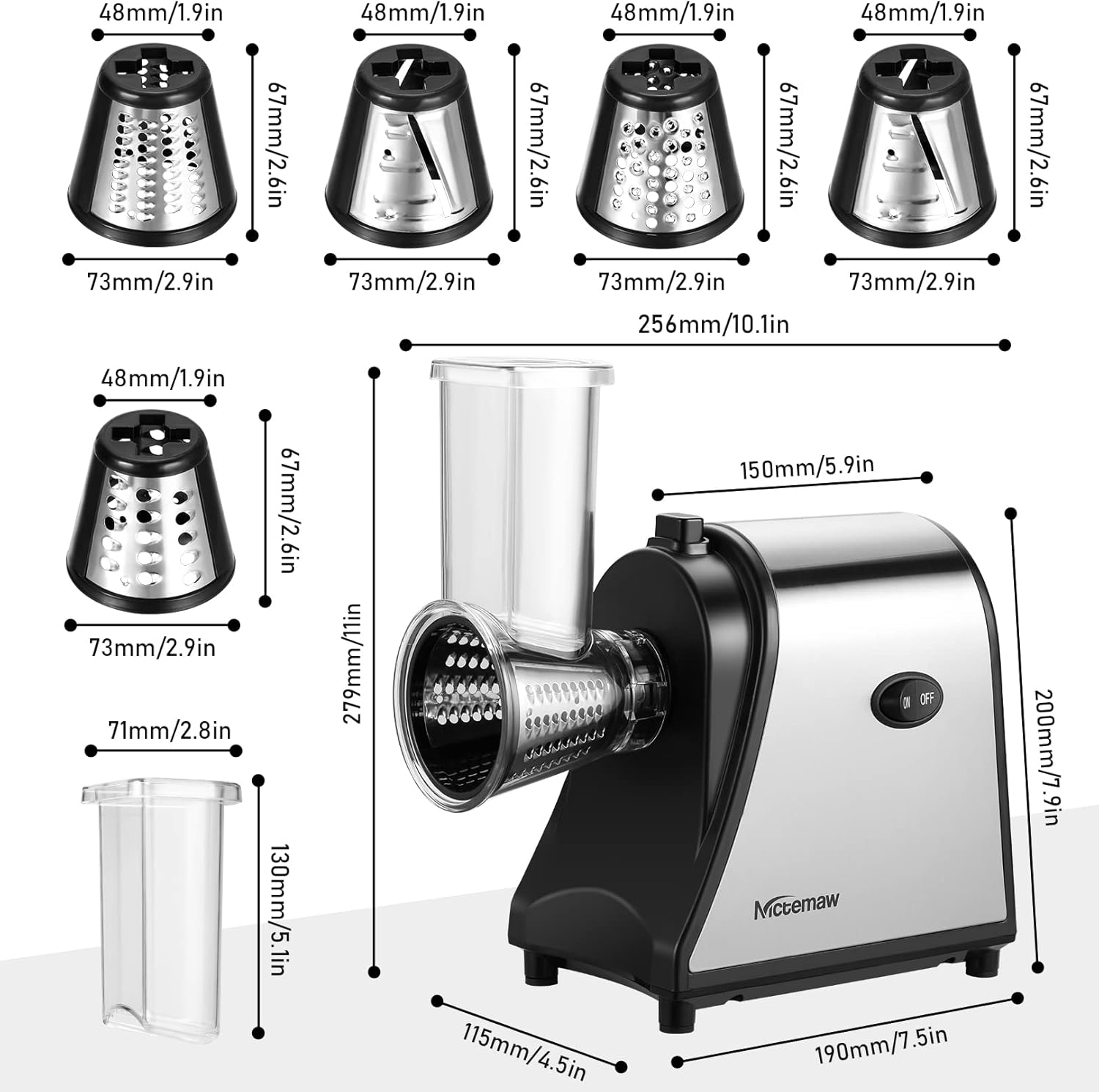 250W Professional Electric Cheese Grater with 5 Interchangeable Cones