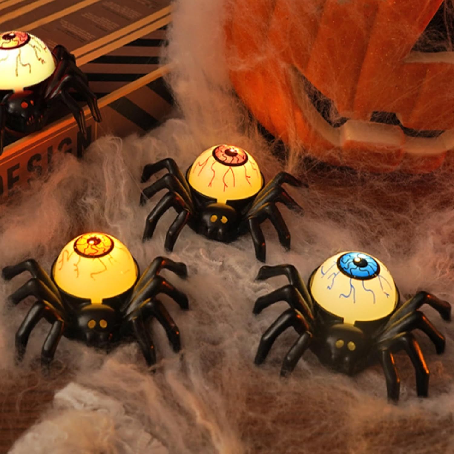 Editbar Halloween Spider Eyeballs Candle Light 12-Pack Flameless LED Battery Operated Yellow