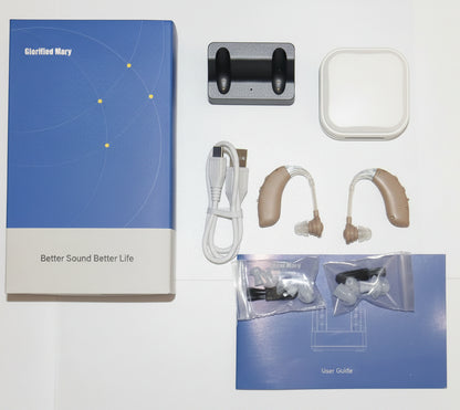 Glorified Mary Rechargeable Hearing Amplifier 2-Pack Digital Noise Cancelling BTE for Seniors