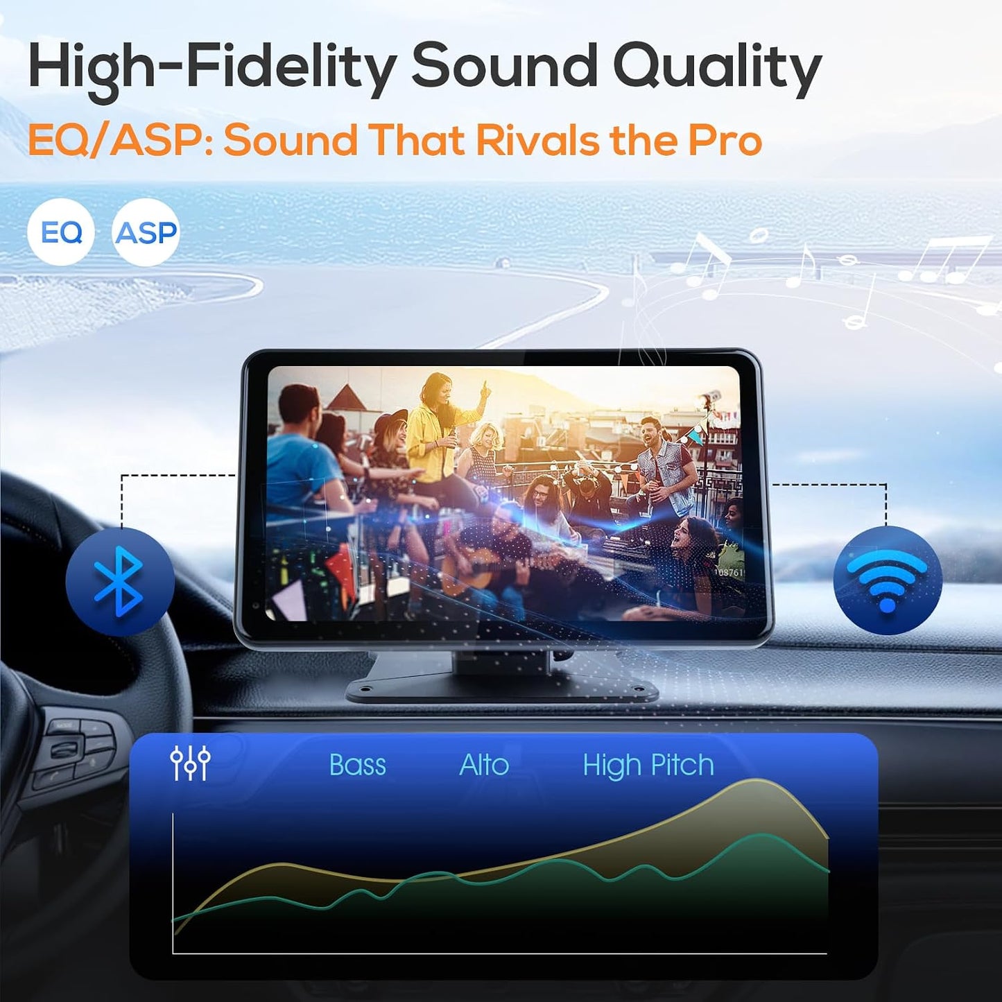 Haudio 7 Inch Wireless Portable Carplay Screen with 1080P Backup Camera Bluetooth