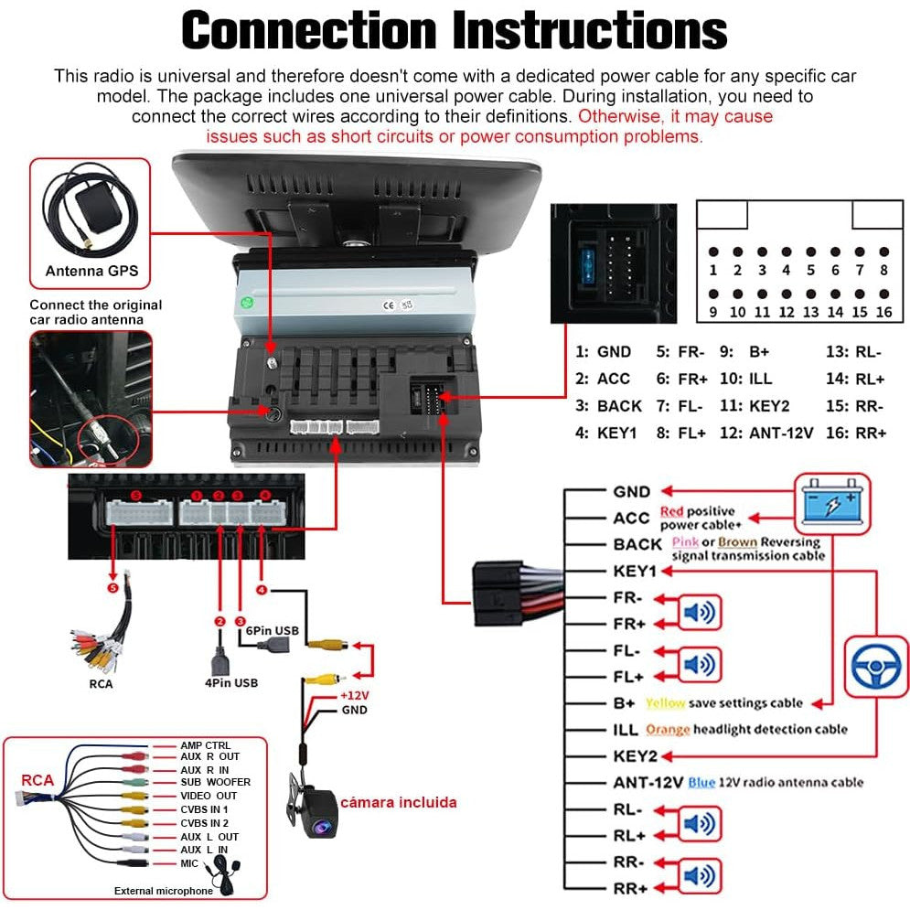 Pyniro 10-Inch Android 13 Single DIN Car Stereo with Bluetooth