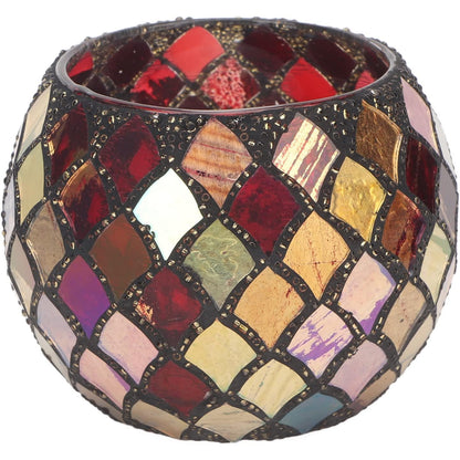 Red Mosaic Glass Tealight Holder – Decorative Vase & Desk Organizer