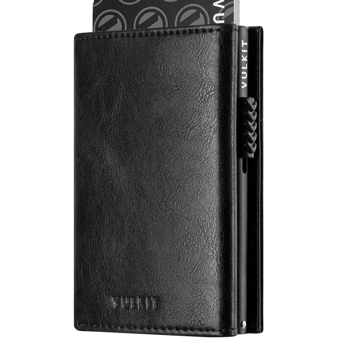 VULKIT Slim RFID Blocking Leather Pop-Up Wallet with Banknote & ID Window