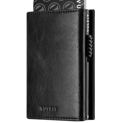 VULKIT Slim RFID Blocking Leather Pop-Up Wallet with Banknote & ID Window