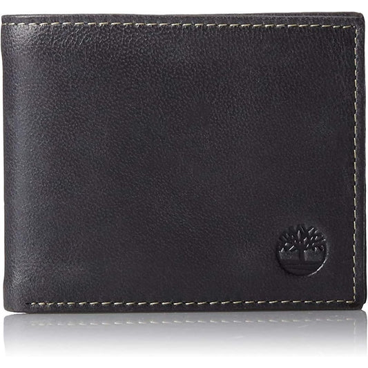 Timberland Black Leather Bifold Wallet with Clip Pocket