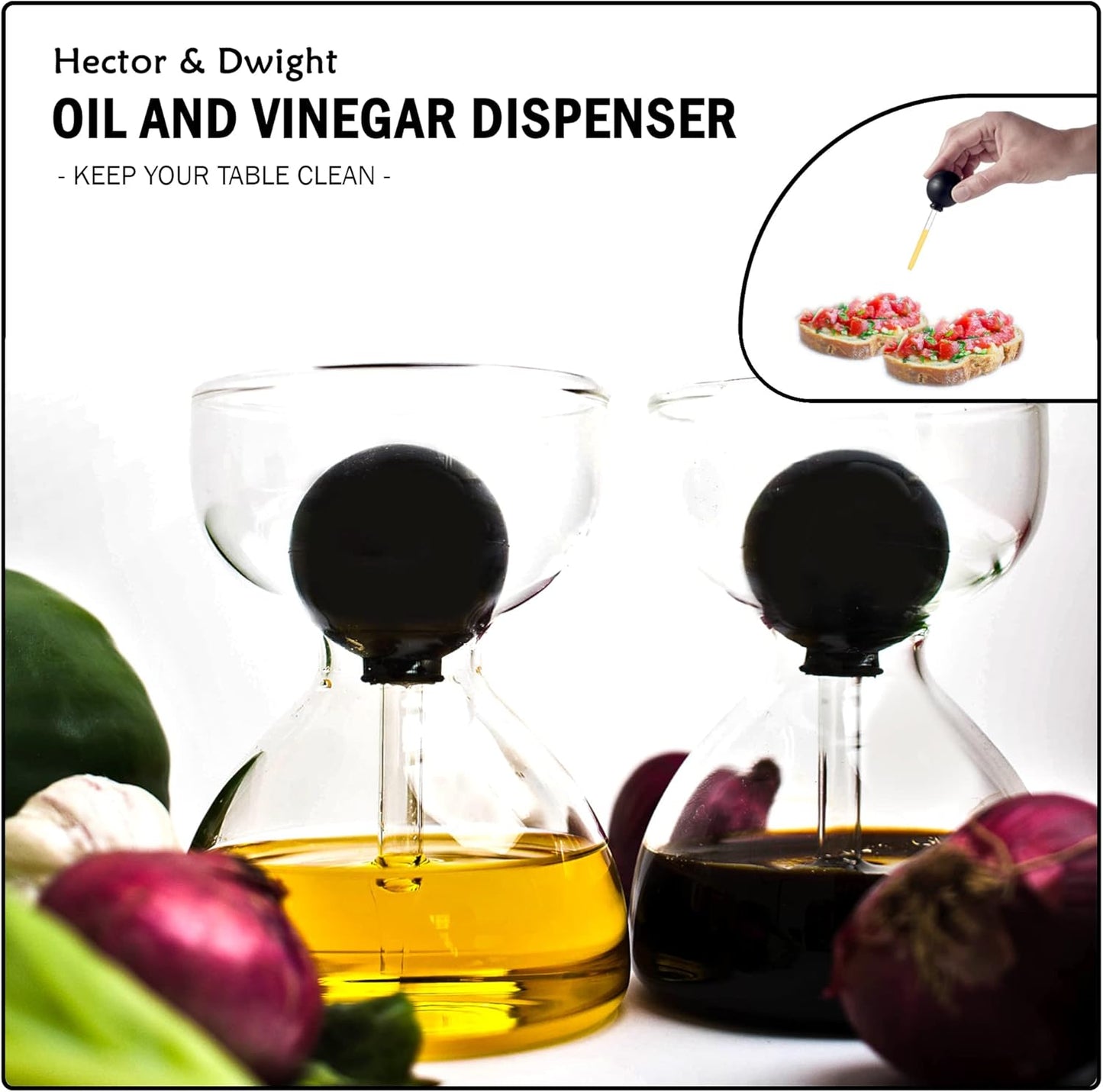 DropD'olio Premium Oil and Vinegar Dispenser Set with Glass Pipette