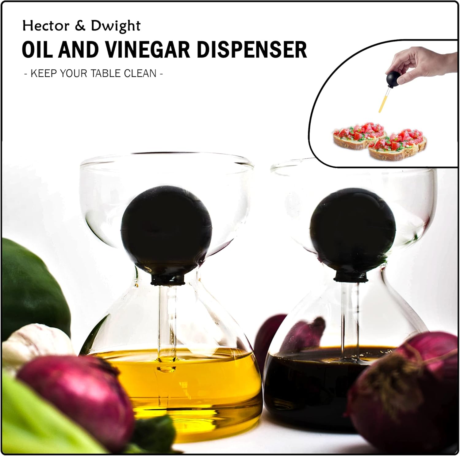 DropD'olio Premium Oil and Vinegar Dispenser Set with Glass Pipette