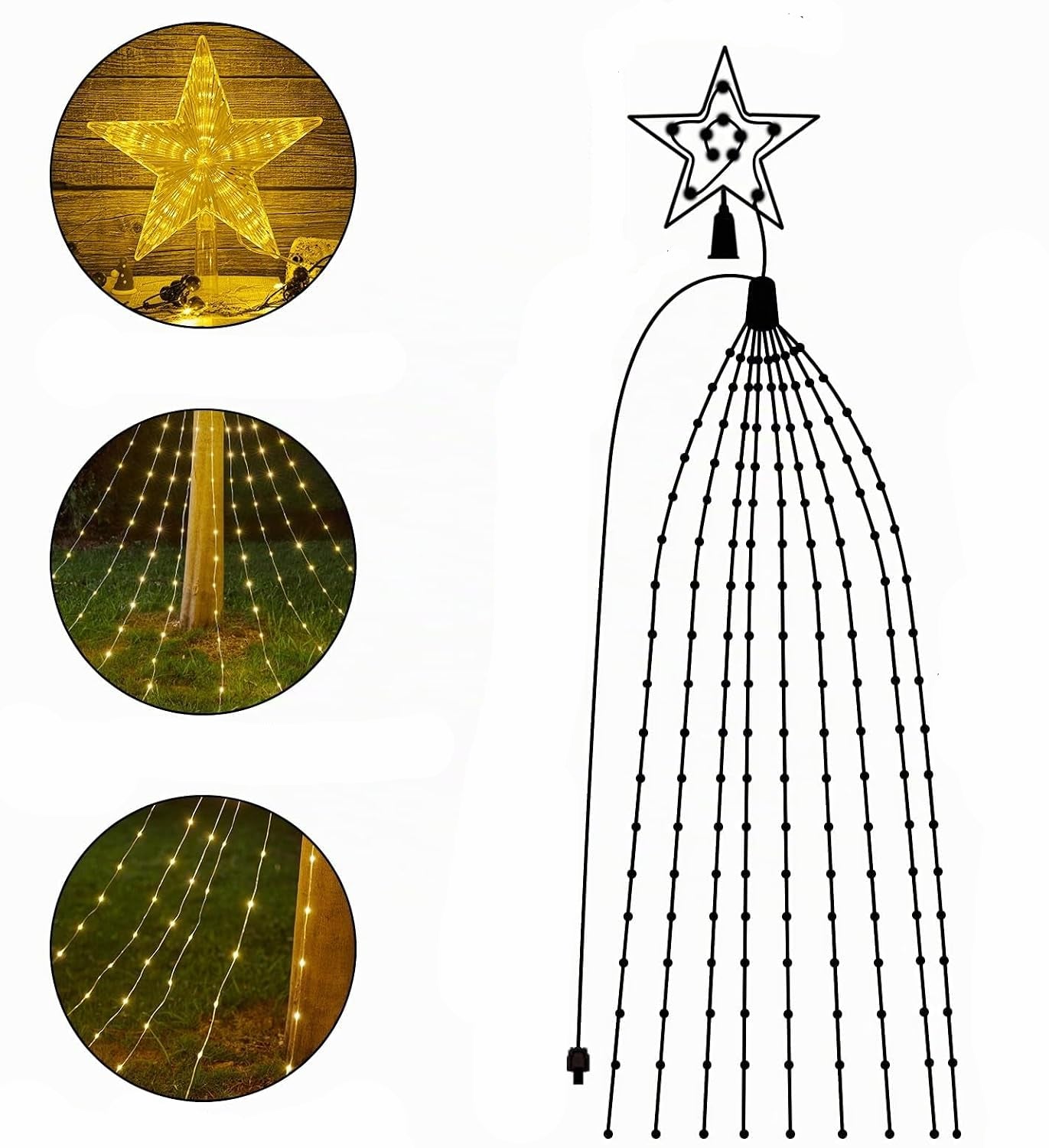 WoskjXas Christmas Tree Waterfall Lights 9-Piece 198 LED 2 m 8 Modes Remote Control USB IP65