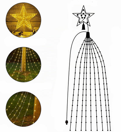 WoskjXas Christmas Tree Waterfall Lights 9-Piece 198 LED 2 m 8 Modes Remote Control USB IP65