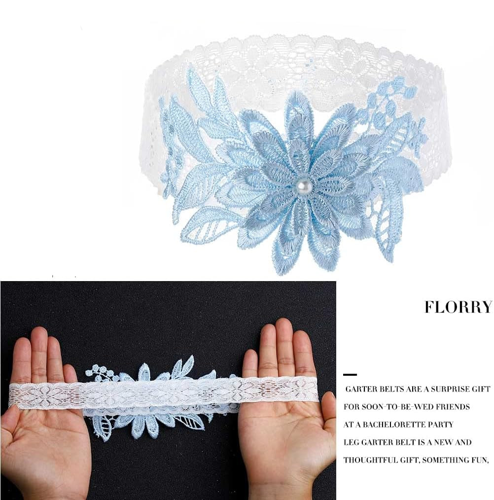 Florry Wedding Garter Blue Lace Bride Set 2PCS