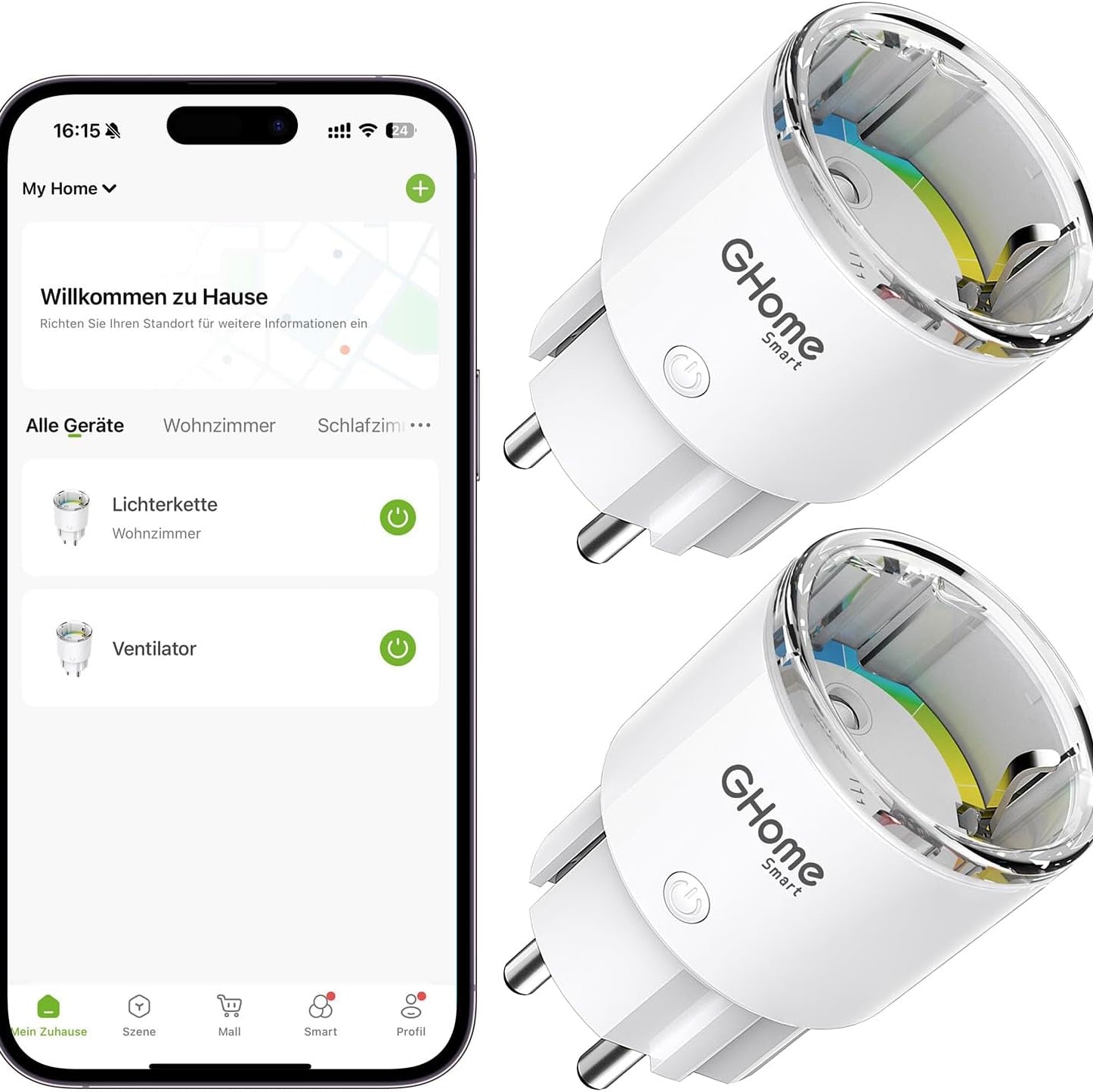 GHome Smart Compact WiFi Plug 2‑Pack – Voice‑Controlled Power Socket