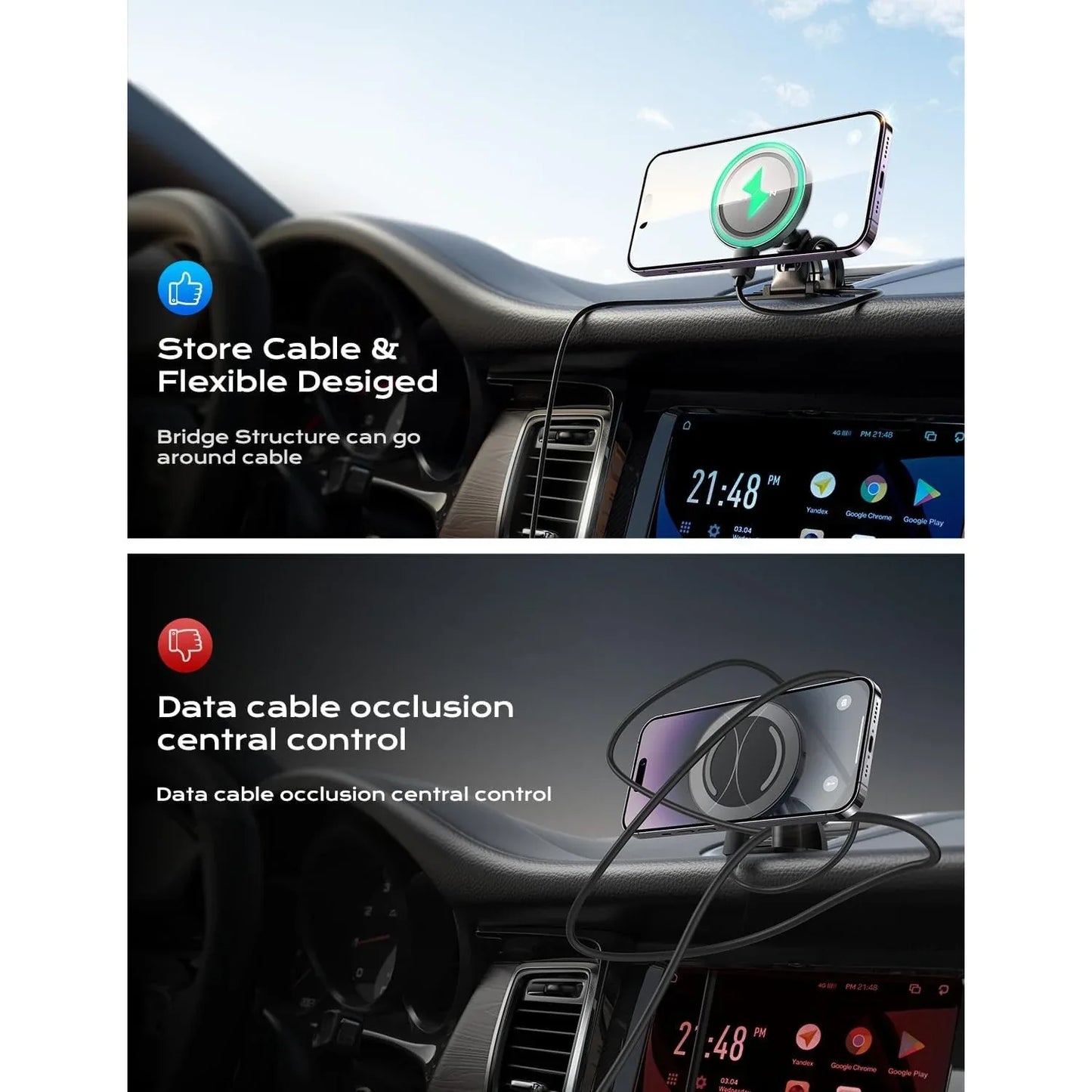 LISEN 15W MagSafe Car Mount Charger - Black Wireless Phone Holder - Gomix Brands Outlet