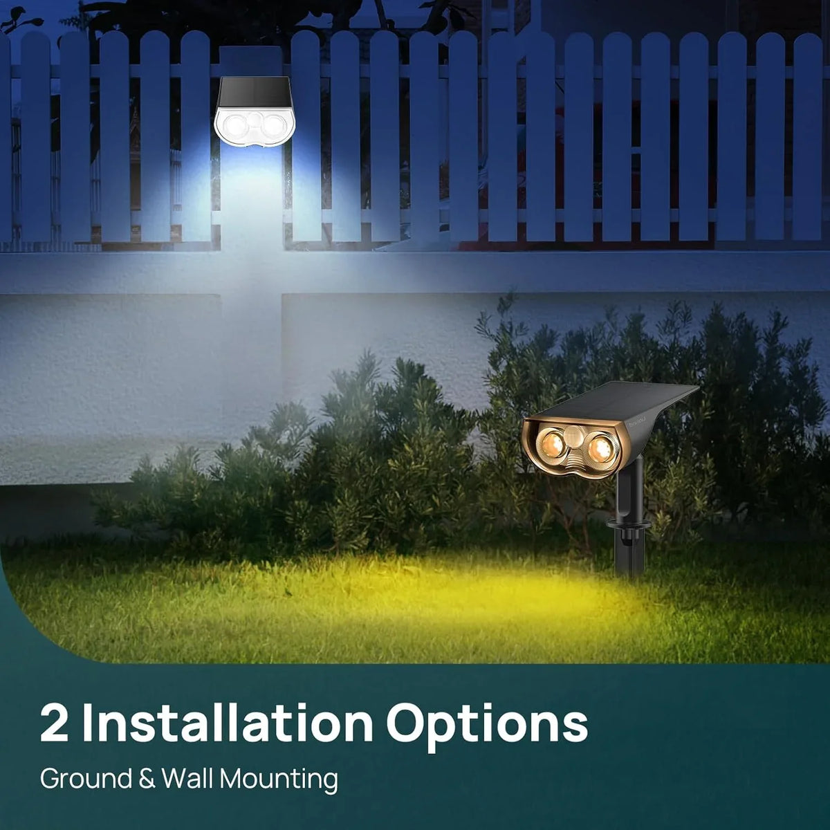 Linkind 2 Pack Dual Color Solar Motion Sensor Lights – Warm & Cool White, IP65, 8m Range - Gomix Brands Outlet