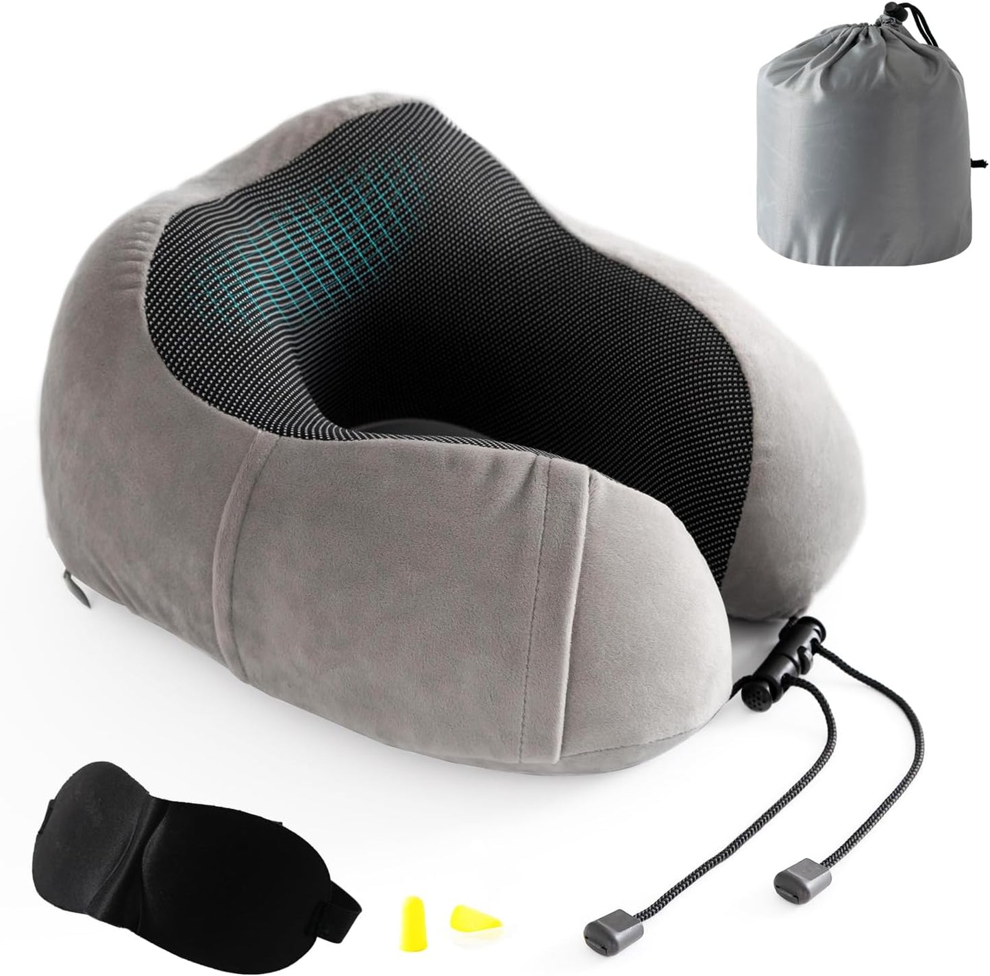 Good Nite Grey Memory Foam Travel Pillow with Eye Mask