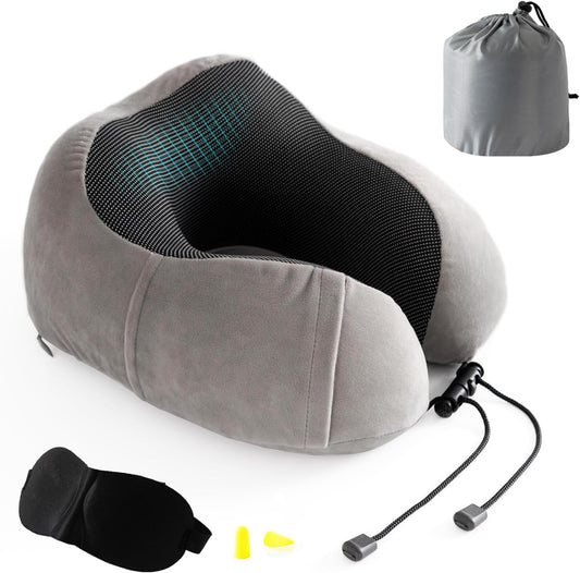 Good Nite Grey Memory Foam Travel Pillow with Eye Mask