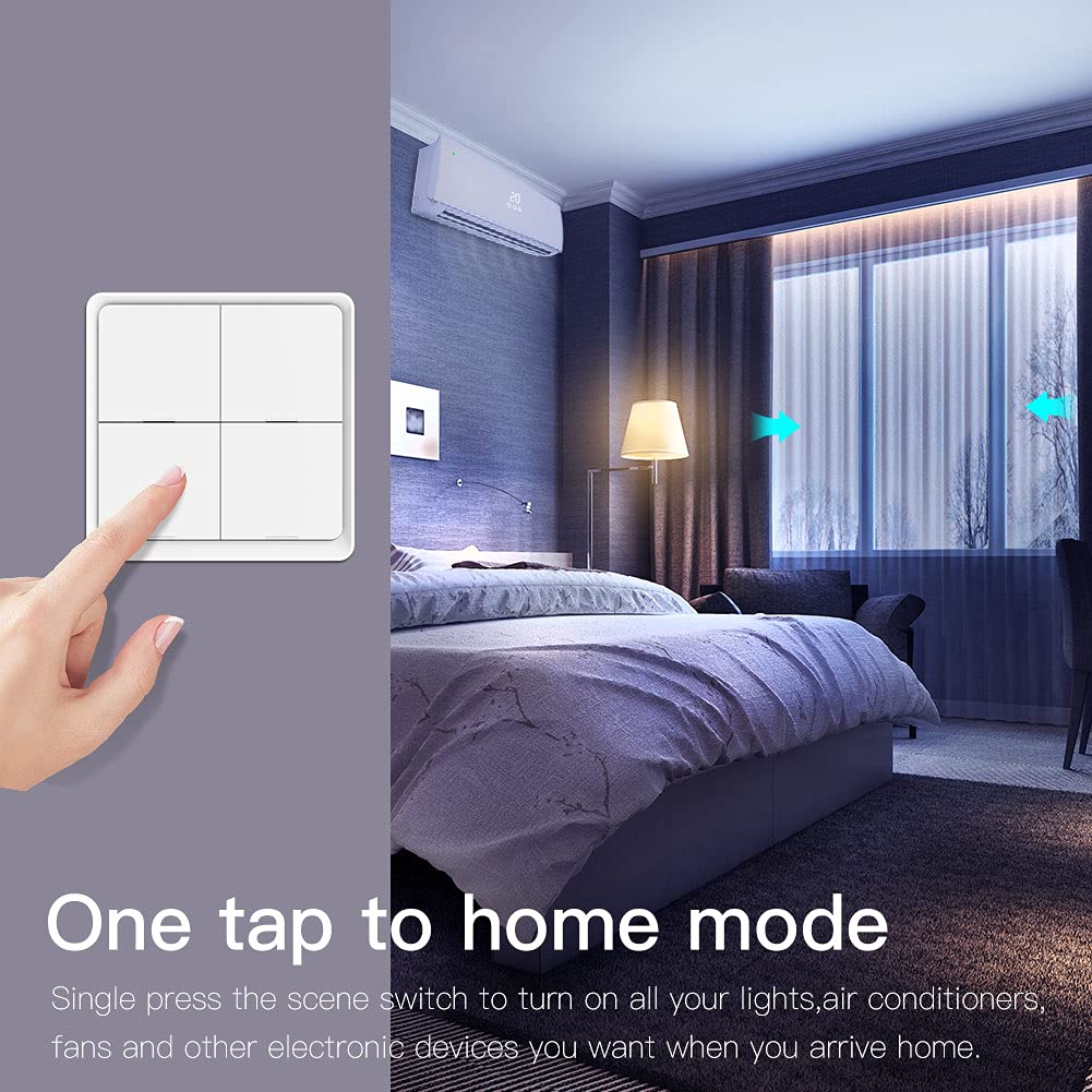 MOES 4‑Gang ZigBee Scene Switch with 12 Scenes, Battery‑Powered White
