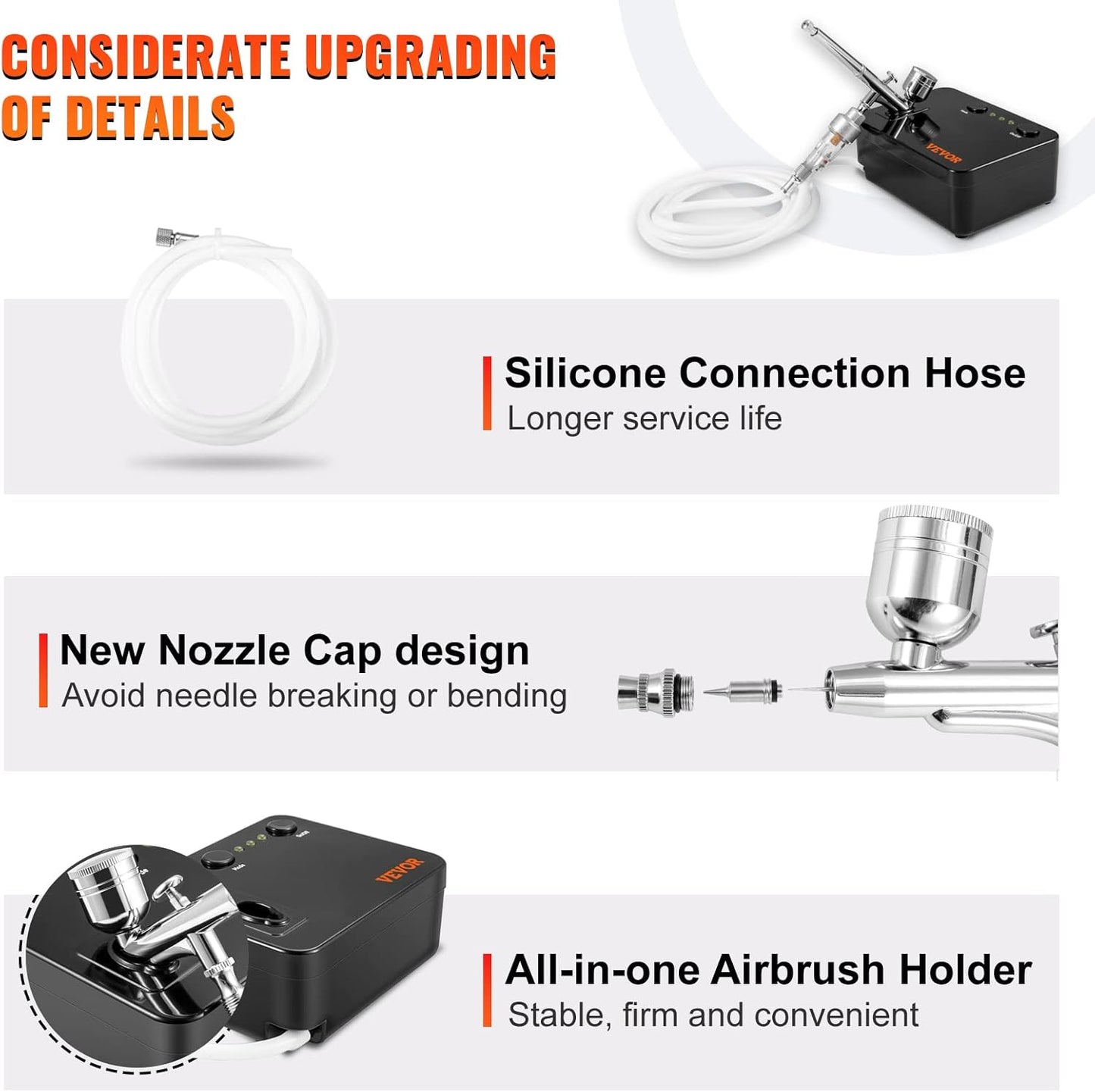 VEVOR Portable Airbrush Kit with Compressor, Dual-Action Gravity Feed, Multi-Purpose