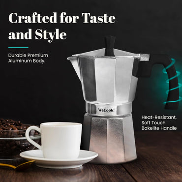 WECOOK Paola Italian Aluminum Stovetop Espresso Maker, 6-Cup Silver
