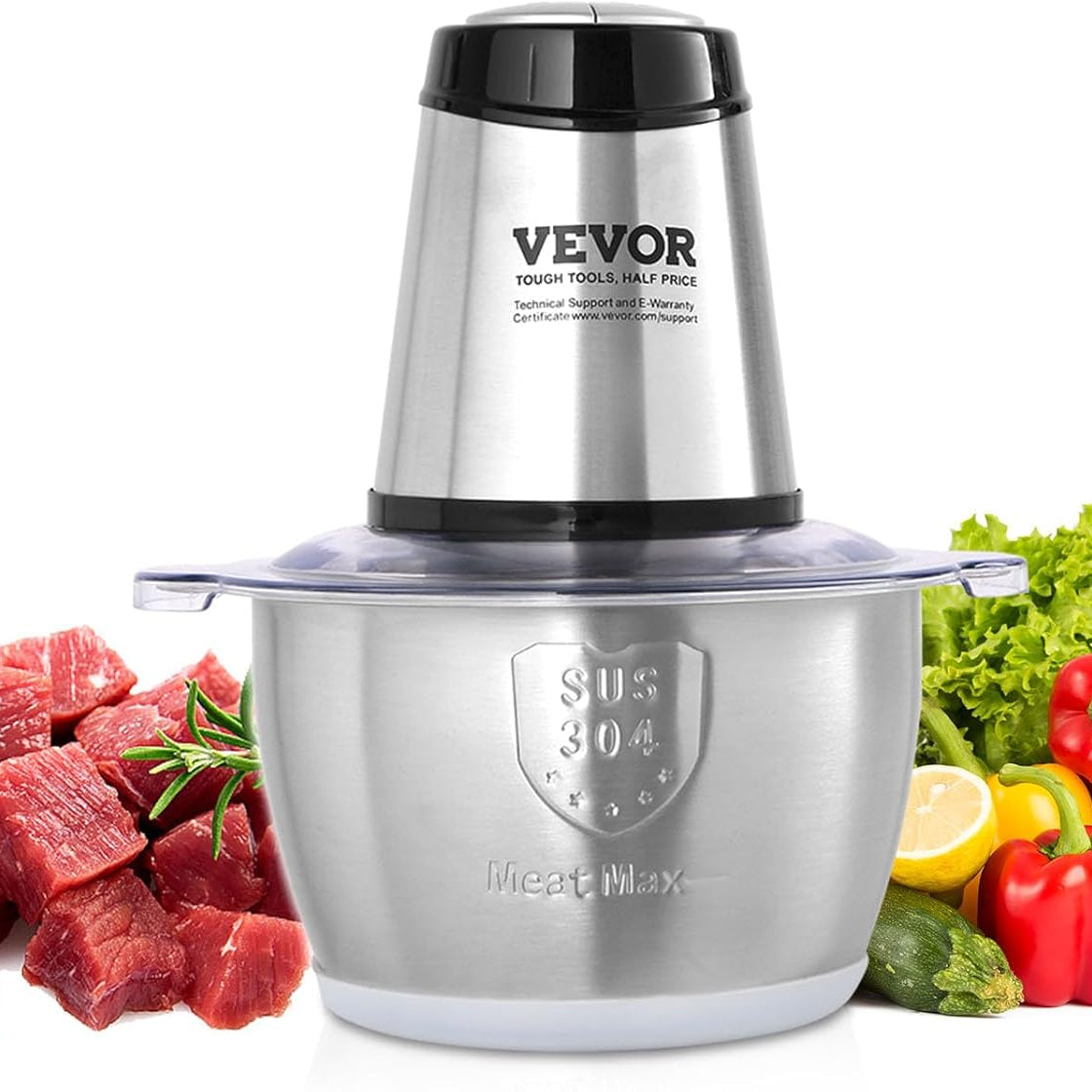 VEVOR 400W Mini Electric Food Processor, 2-Speed Stainless Steel Chopper