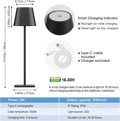 Aoceley HT-010 2-Pack LED Cordless Table Lamp Rechargeable 5000mAh Stepless Dimming IP65 Waterproof Modern Portable