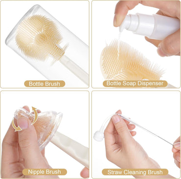 Vicloon 5-in-1 Travel Baby Bottle Brush Set - Silicone, Portable, White