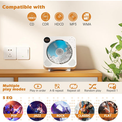 FELEMAN MPD001W Portable Wall-Mounted CD Player with Bluetooth, USB, Aux