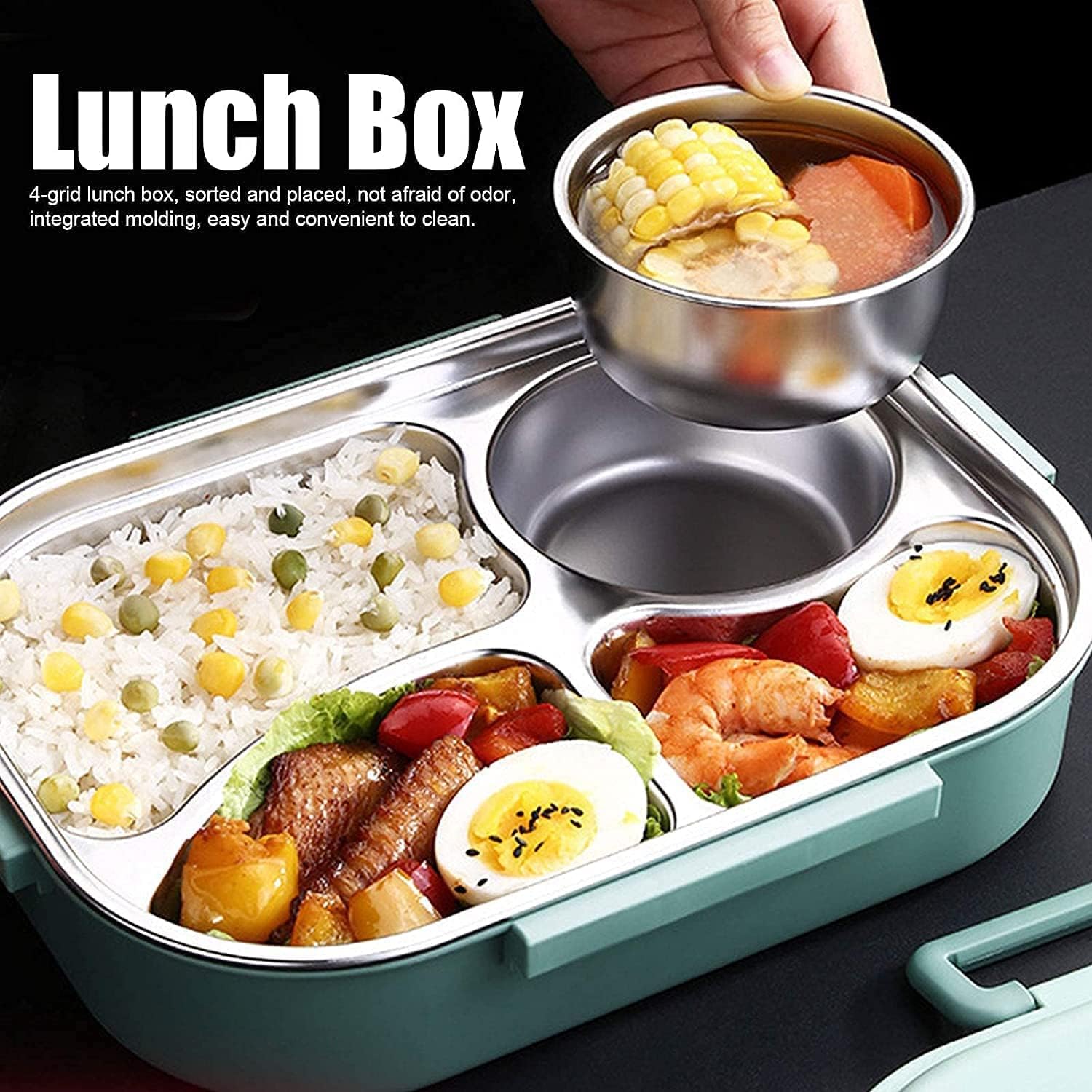 Unicorn Kids Bento Lunch Box with Tableware, 4-Compartment Insulated Stainless Steel