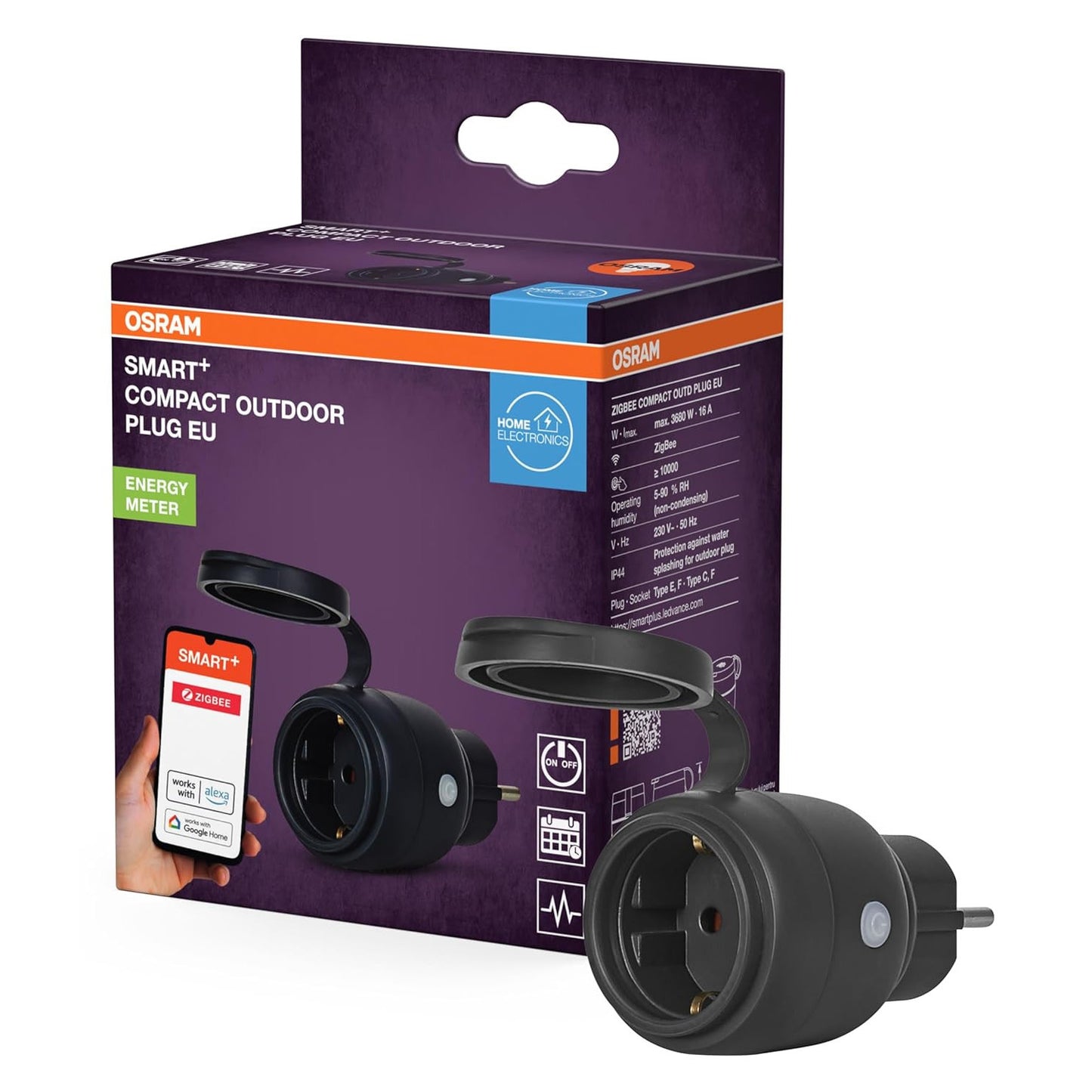 OSRAM SMART+ Zigbee Outdoor Socket – Black IP44 Energy Monitor