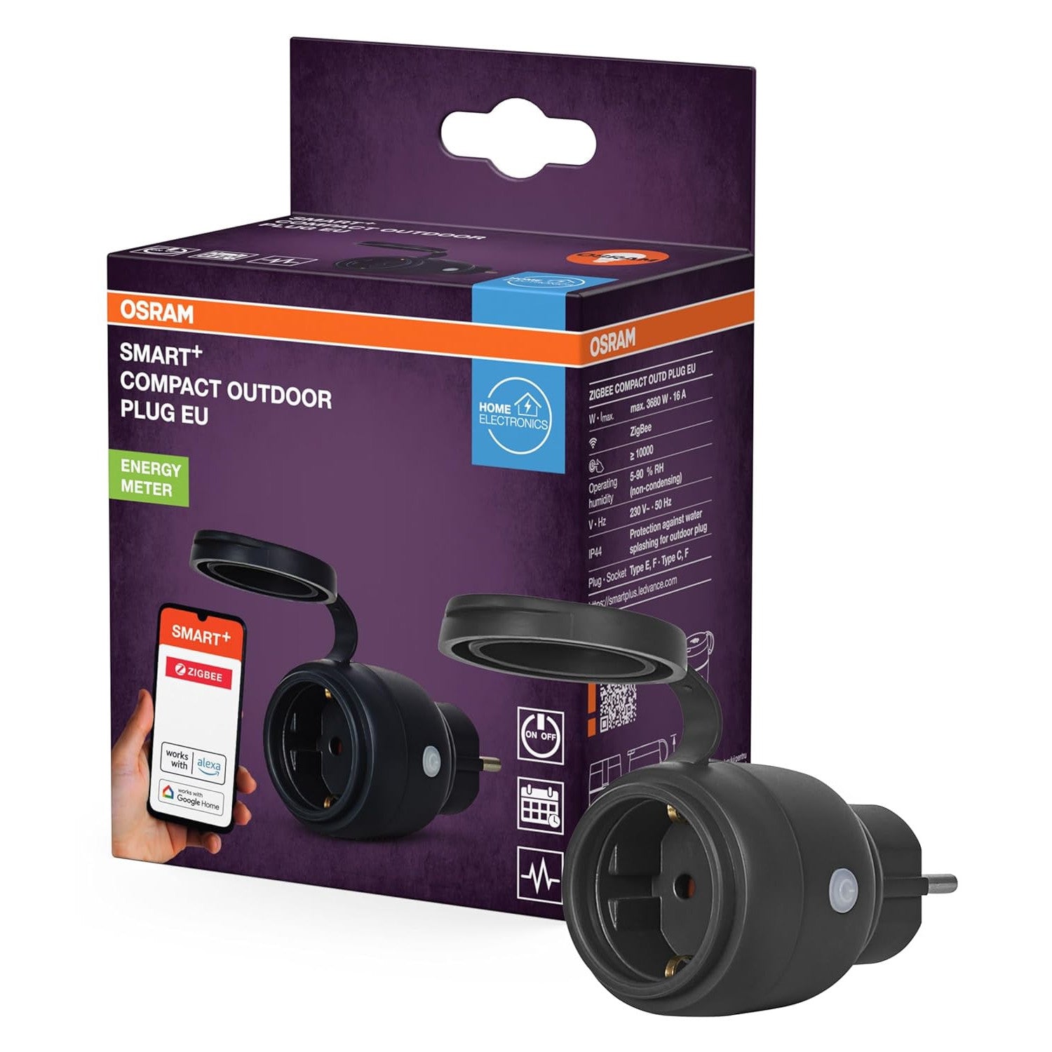 OSRAM SMART+ Zigbee Outdoor Socket – Black IP44 Energy Monitor