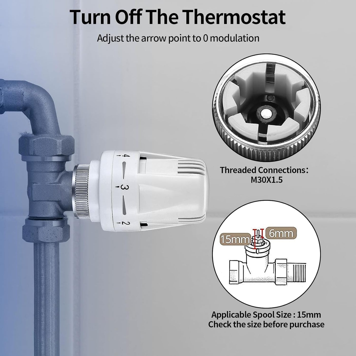 Thermostatic Radiator Head 3 Pack M30x1.5 Smart Valve Replacement for Home Heating