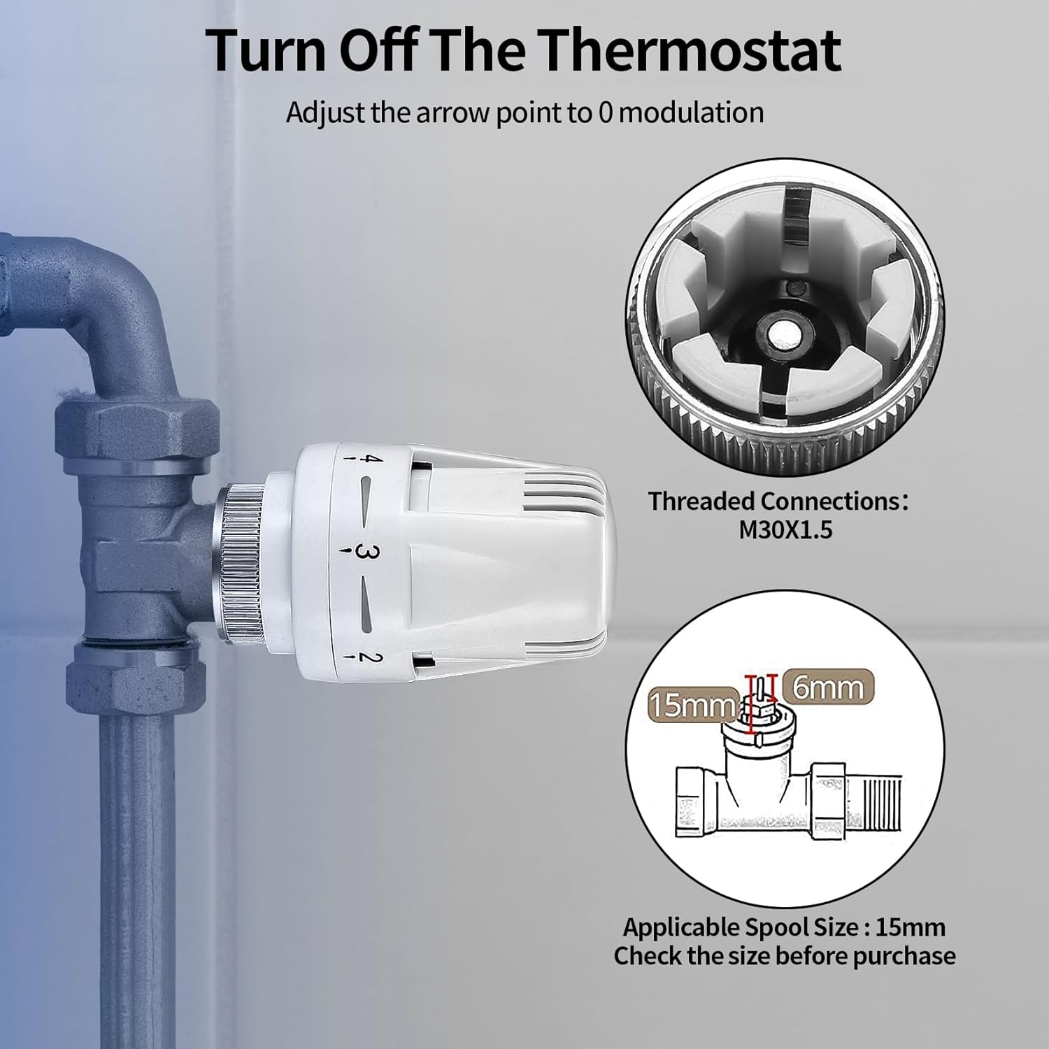Thermostatic Radiator Head 3 Pack M30x1.5 Smart Valve Replacement for Home Heating