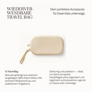 Waschies PureFeminine Travel Cosmetic Bag – Soft Silicone, Water‑Resistant, Beige