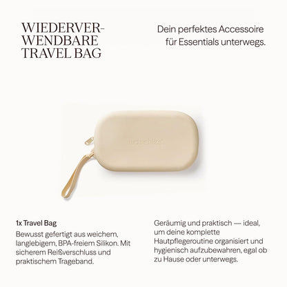 Waschies PureFeminine Travel Cosmetic Bag – Soft Silicone, Water‑Resistant, Beige