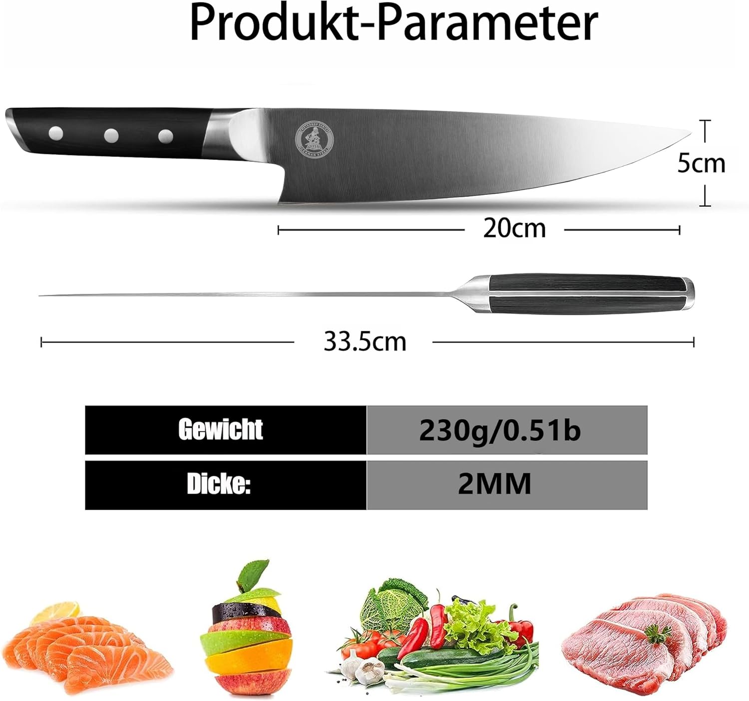 Kitory 8-Inch Professional Chef's Knife with Pakka Wood Handle