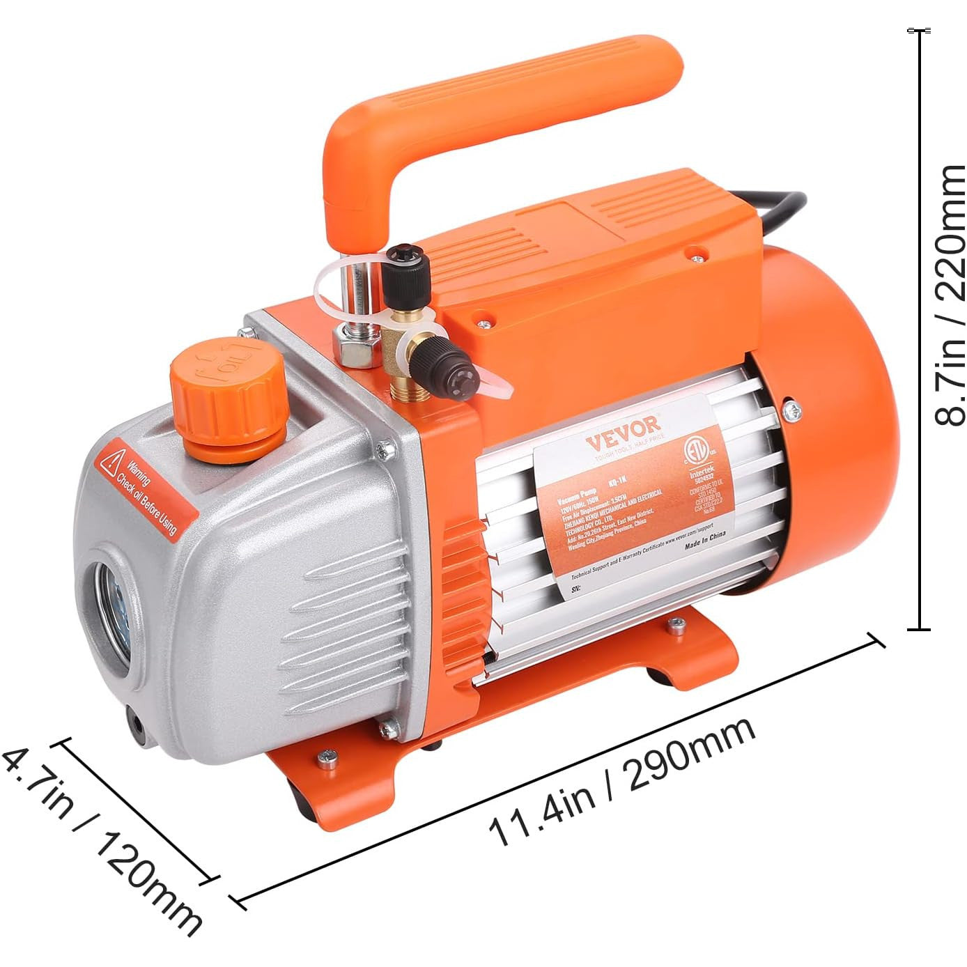VEVOR 3.5 CFM 1-Stage HVAC Vacuum Pump with Oil